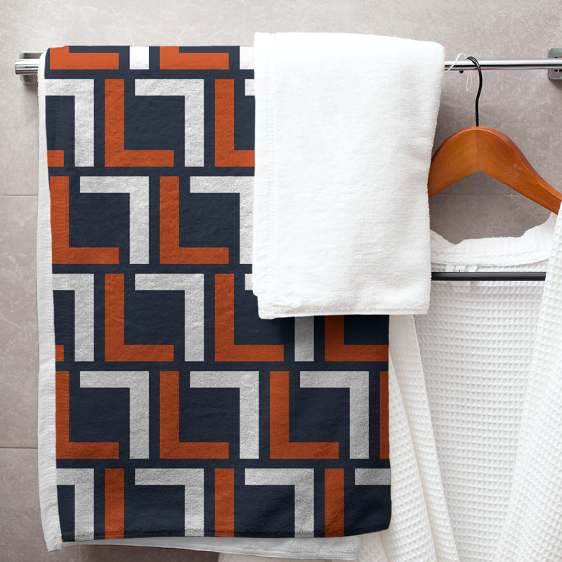 Serviette de bain Pittsburgh, Bleu marine foncé / orange / blanc