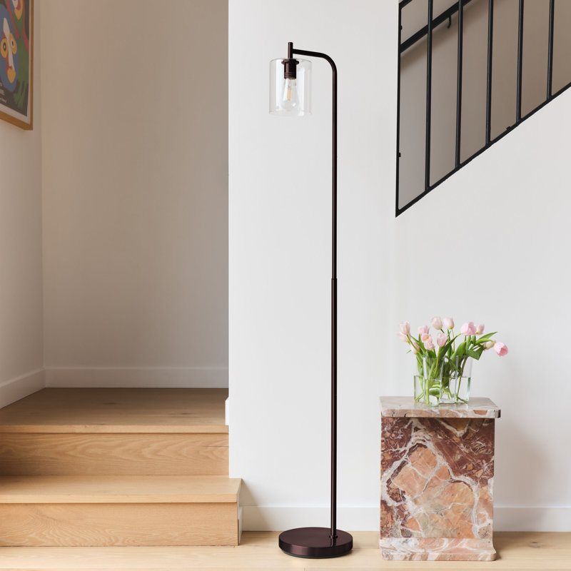 Bronze Industrial Floor Lamp with Glass Shade and Edison Bulb