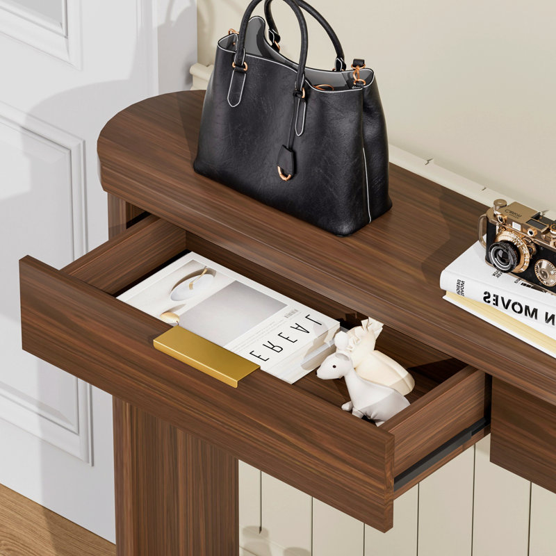 Console l 70 po Classic avec tiroirs et tablette pour l'entrée, le couloir et le salon, Noyer