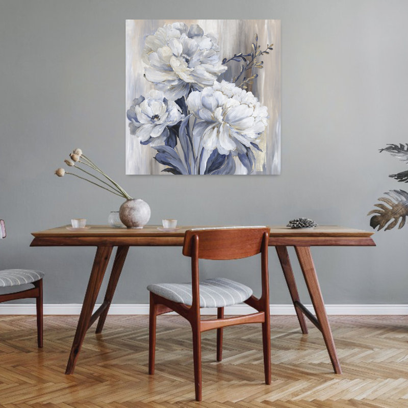 Art botanique bleu contemporain, H 32 po x l 32 po