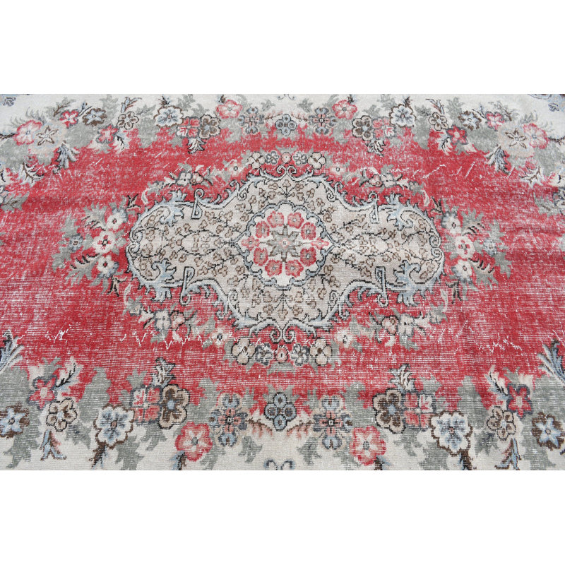 Grand tapis turc rétro à motif floral pour décor de salon bohémien dans des tons rouges et bruns