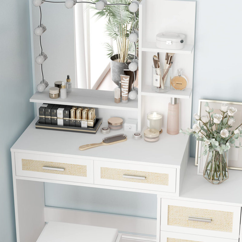 43.2'' Wide Vanity Set with Stool and Mirror