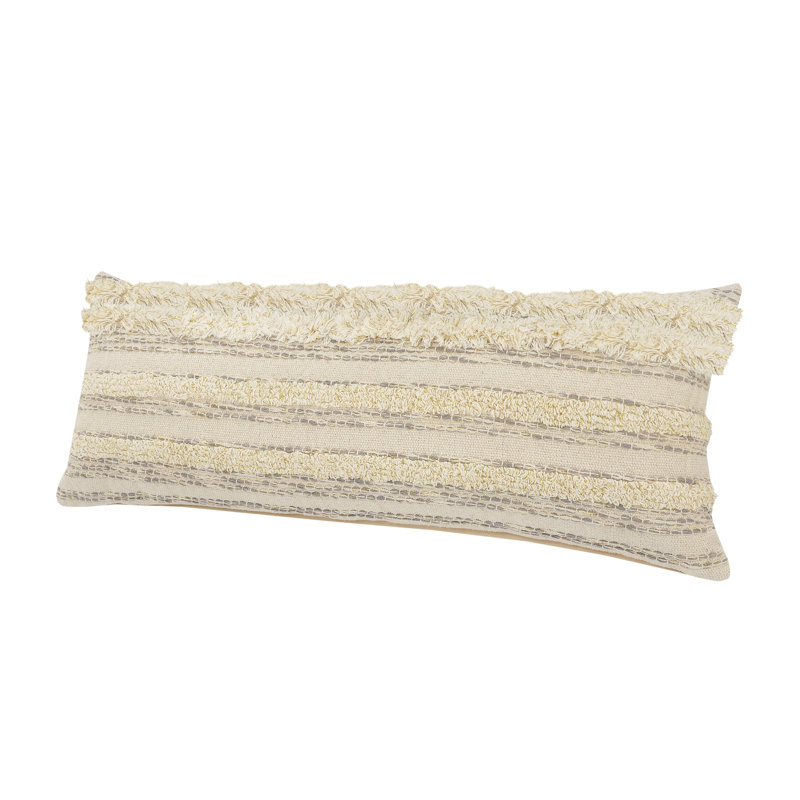Hand-Woven Cream and Gray Organic Cotton Pillow Cover