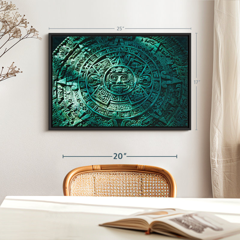 Decor Elements " Green Aztec Sun Stone Wall Art " Print, 17" H x 25" W