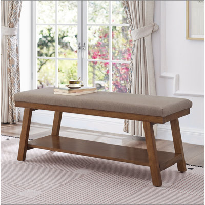 Banc rembourré en lin avec tablette de rangement - capacité de 350 lb, banc de bout de lit moderne avec siège rembourré pour chambre à coucher, vestibule ou salon