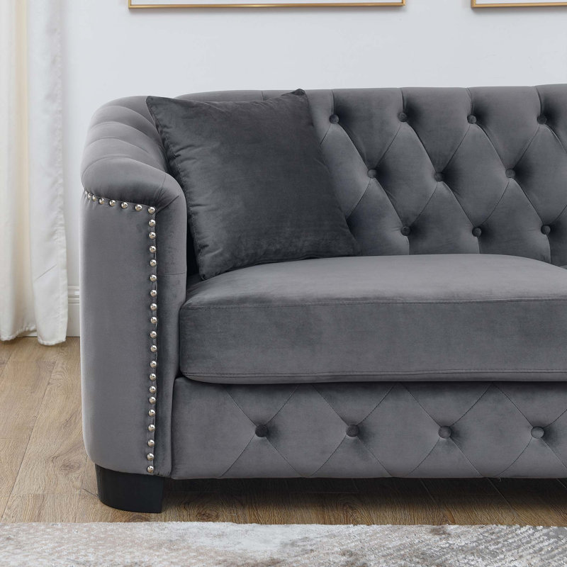 Hafid 76.89'' Velvet Sofa, Gray Velvet, 30" H x 59" W x 31.5" D