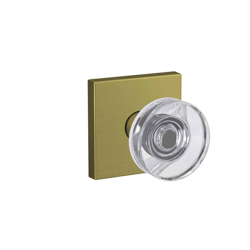 Custom Dawes Glass Knob with Collins Rose Non Turning Dummy Lock, Satin Brass