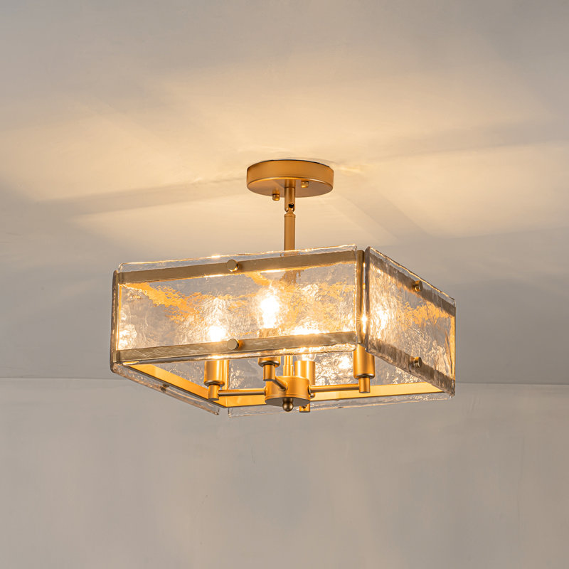 Kourtney 4-Light Farmhouse Modern Clear Glass Semi Flush Ceiling Light, Gold