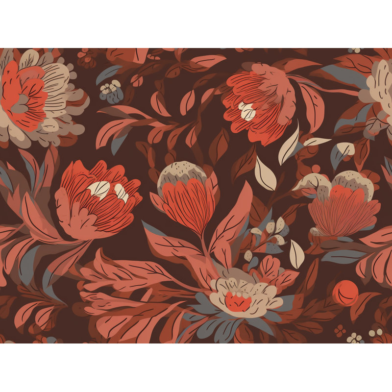 Machine Printed Comforter, Brown/Red Floral, Queen Comforter