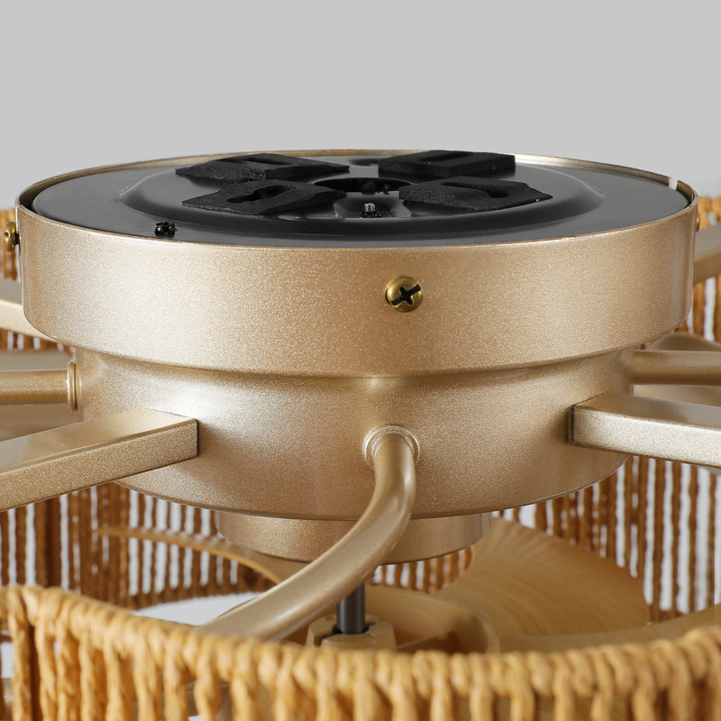 Ventilateur de plafond en cage 19,3 po avec abat-jour en tissu, ensemble d'éclairage et télécommande, Papier