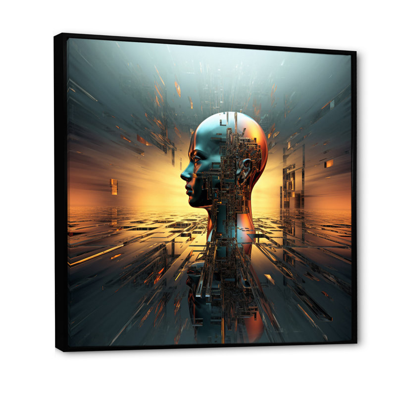 «AI Robot Dreams Of Singularity» sur impression sur toile, Cadre flottant noir, 24" H x 24" W
