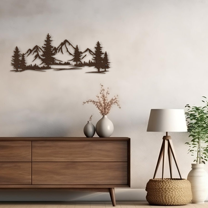 Montagne, pin, silhouette, paysage, paysage moderne, abstrait, décoration murale, décoration suspendue, décoration murale en métal