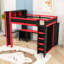 Grand lit mezzanine en bois avec port USB et bureau et garde-robe-726838430