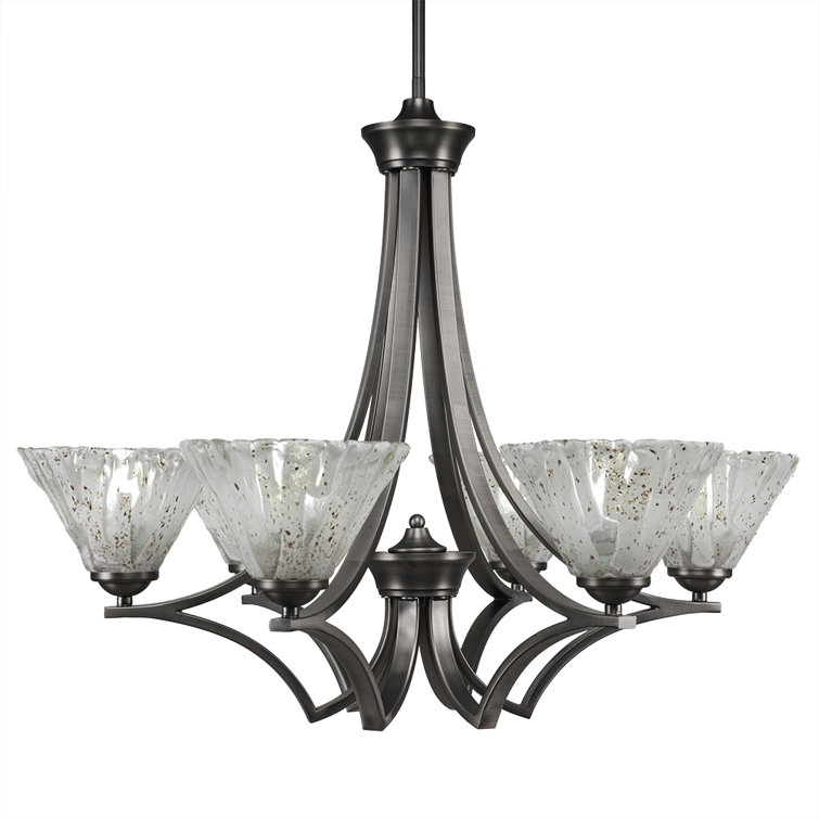 Zilo 6 Light Uplight Chandelier Shown In Graphite Finish With 7” Italian Ice Glass