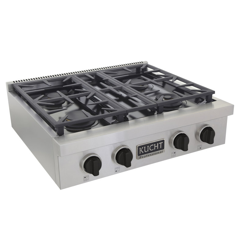30" 4 Burner Cooktop, Tuxedo Black, Natural Gas