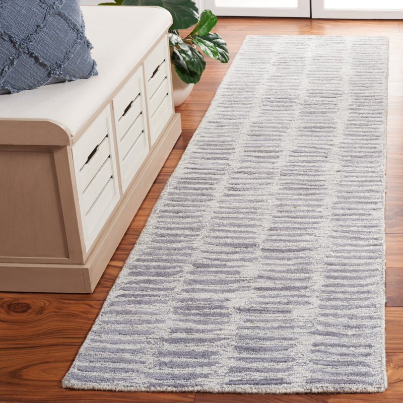 Jenaveve Hand Tufted Wool/Cotton Striped Rug in Silver/Gray, Runner 2'3" x 9'