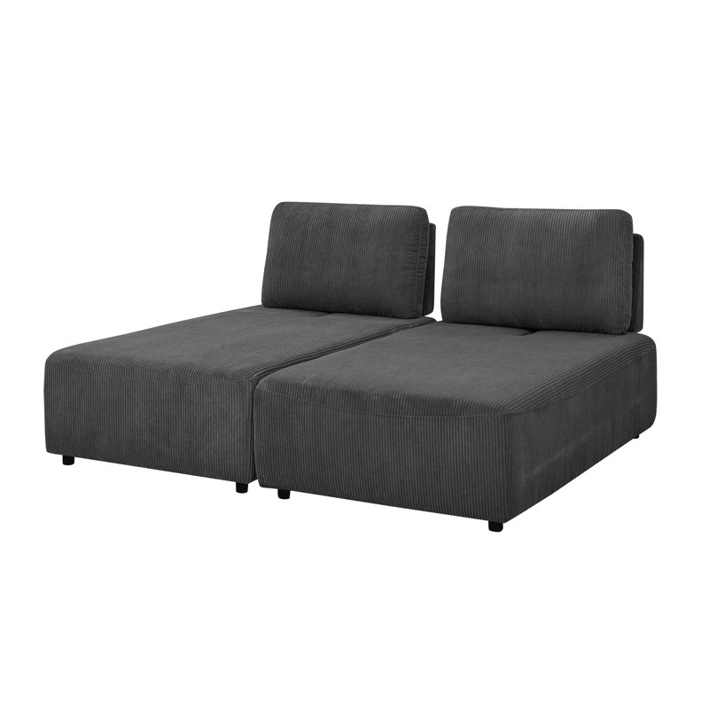 Canapé modulaire sans accoudoirs 78 po Fieger, Velours côtelé gris foncé