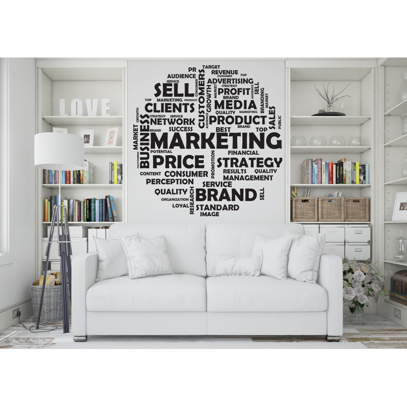 Adhésif décoratif marketing, autocollant mural bureau de marketing, H 22 po x l 22 po, Noir