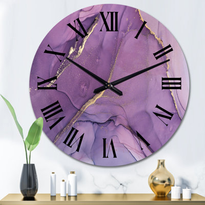 Purple Liquid Art Waves Ii - Modern Wall Clock