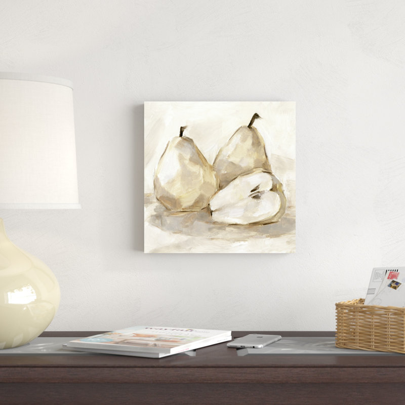 White Pear Study I by Ethan Harper - Wrapped Canvas Painting, 12" H x 12" W, Gold, Framed Print with Mat