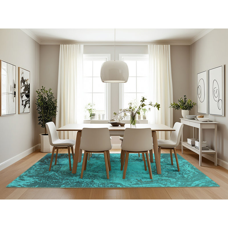 Tapis bleu / bleu sarcelle, Rectangle 7 pi x 10 pi
