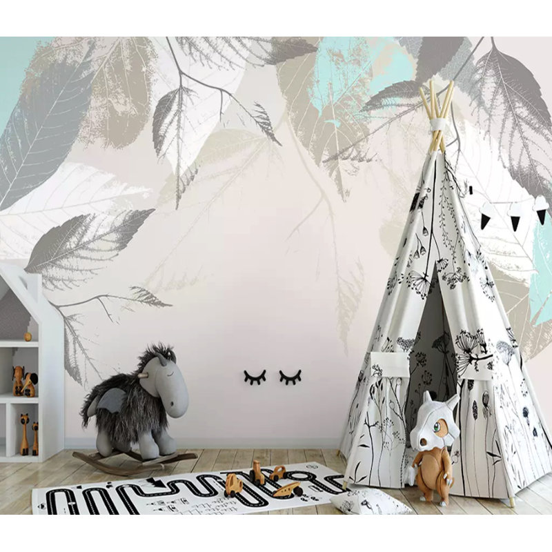 Papier peint texturé amovible gris Grey Leaves, l 55 po x L 35 po