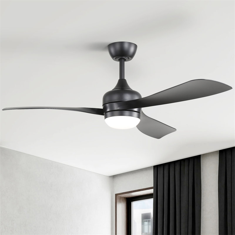 Ventilateur de plafond noir 52 pouces avec 3 pales en ABS, Noir, Noir