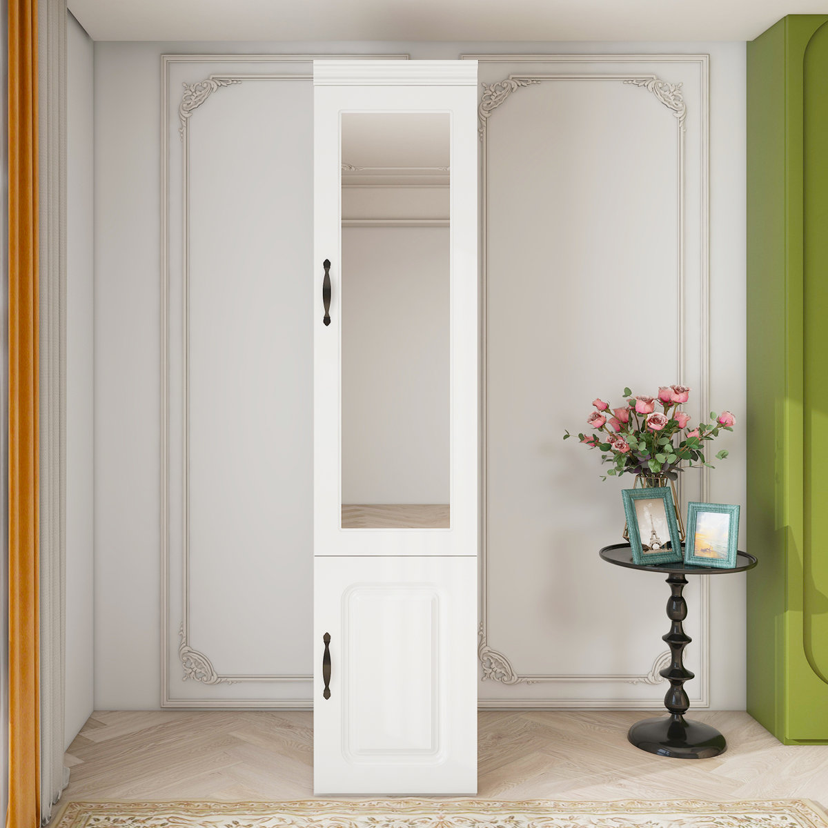 Winston Porter Freestanding Wardrobe Armoire with Mirror, Modern White ...