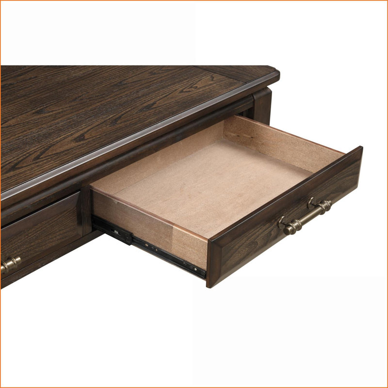 Table basse traditionnelle en acajou foncé avec 2 tiroirs de rangement pour le salon, peu encombrante