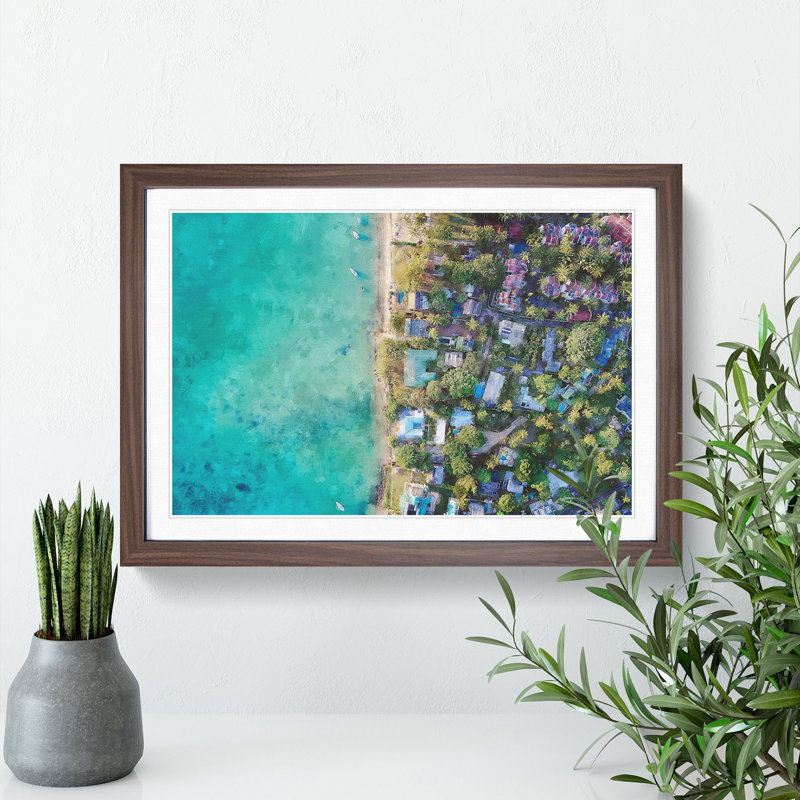 View Above Mauritius - Picture Frame Painting, 48cm H x 65cm W x 2cm D, Walnut Framed