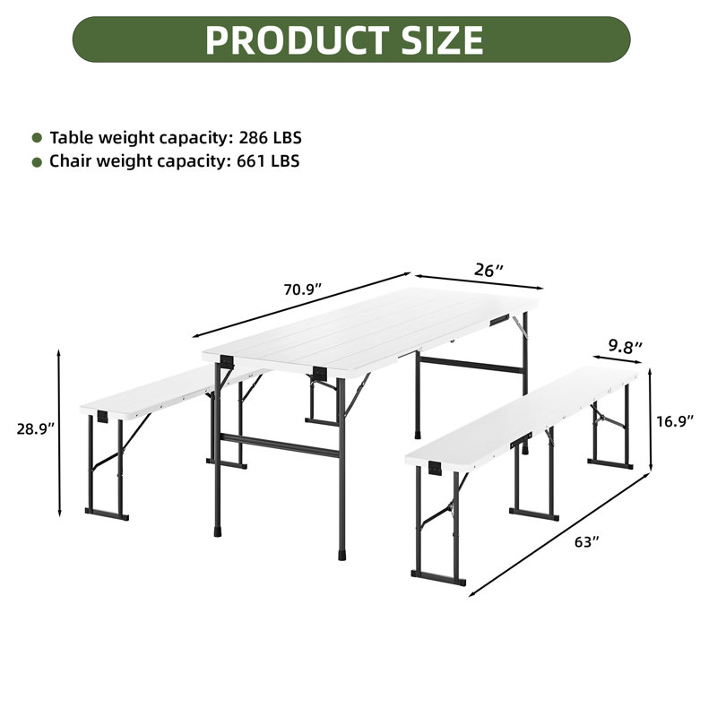 Ensemble de table de pique-nique pliante d'extérieur 6pi avec bancs