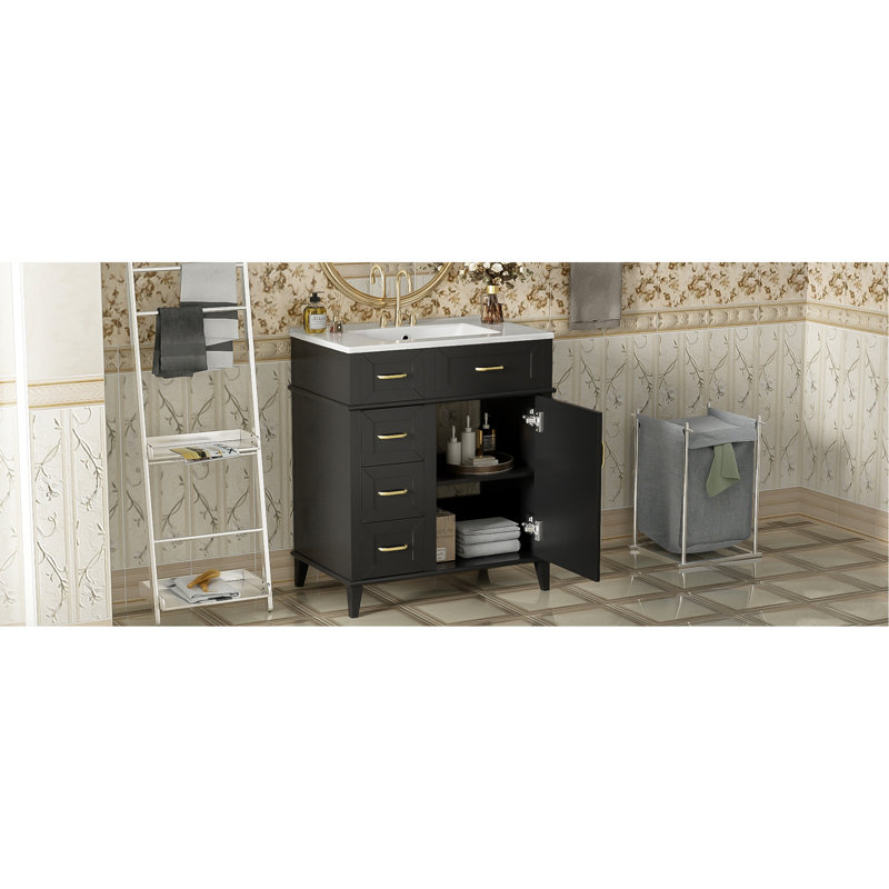 Meuble-lavabo chic avec lavabo en céramique de qualité supérieure et rangement abondant, Noir, noir, noir, noir