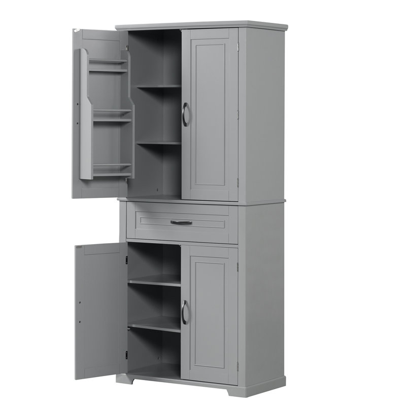Bathroom Floor Storage Cabinet With Adjustable Shelf, Freestanding Storage Organizer With Doors And Drawer, Gray