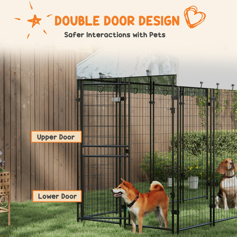 Large Outdoor Galvanized Steel Dog Kennel with Waterproof Cover