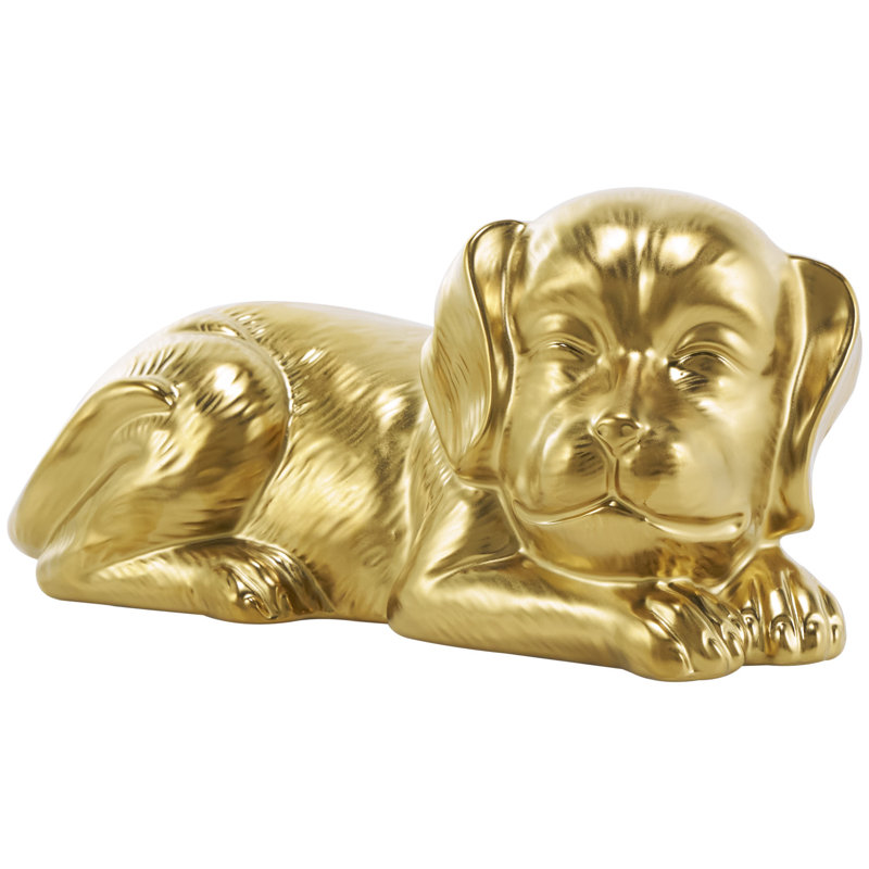 Annalisse Ceramic Laying Dog Decorative Sculpture with Matte Finish, Gold, 4.8" H x 10.45" W x 4.9" D