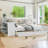 Wooden L-Shape Daybed With Seven Storage Cabinets And Two Storage Drawers, Multi-Functional Bed With Study Desk And Built-In Bookshelf-590164914-590164916