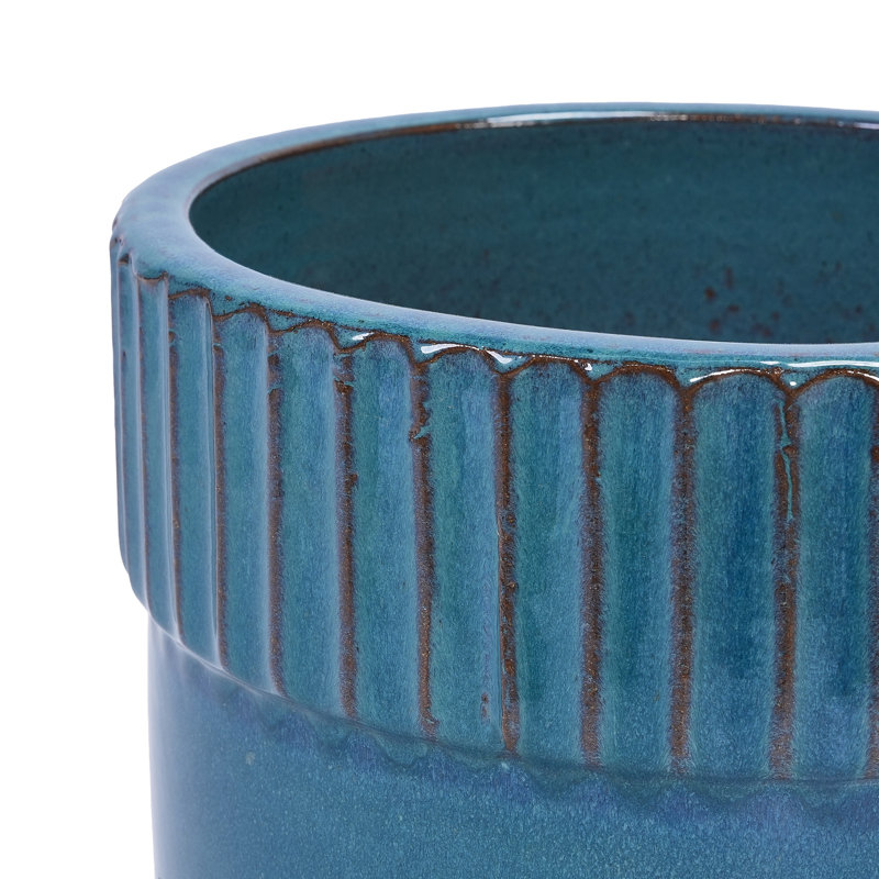 3 Pieces Of Ceramic Flowerpots In Antique Blue, Heat - Planters For Patio And Garden Decor Piece Blue Planters, Modern Indoor/Outdoor Decor, Drainage Hole