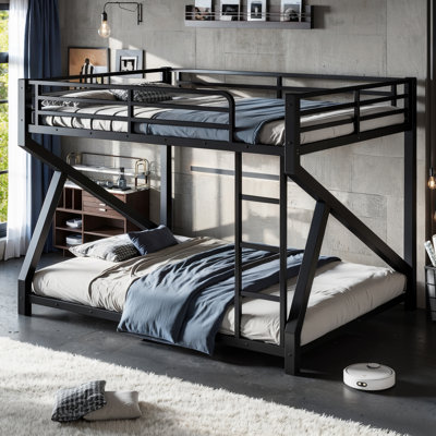 Queen over Queen Bunk Bed with Ladders and Upgraded Support Slats