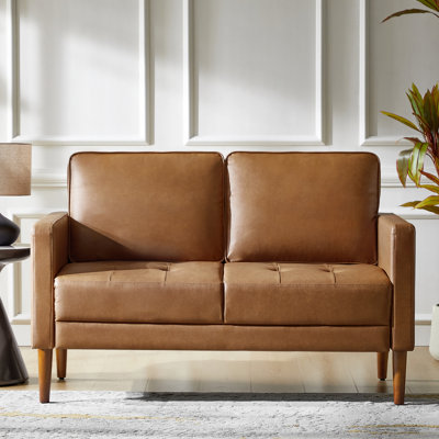 53" W Faux Leather Upholstered Loveseat with Solid Wood Legs