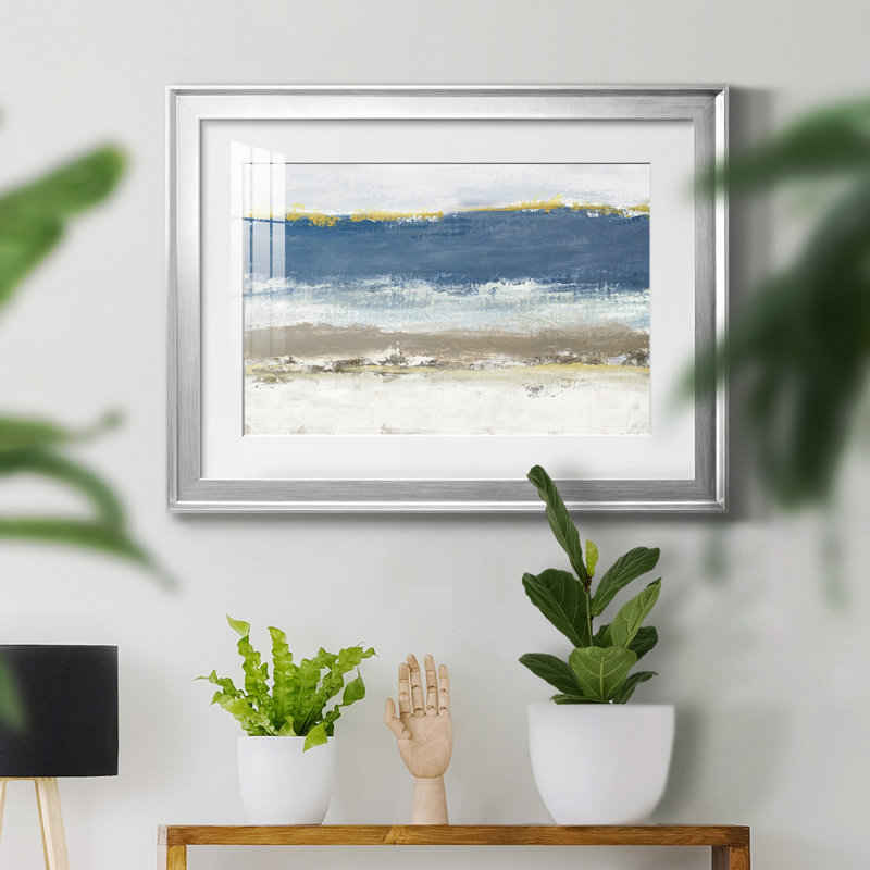 Bleu ciel - peinture encadrée, Cadre argenté, H 26,5 po x l 36,5 po x P 1,5 po