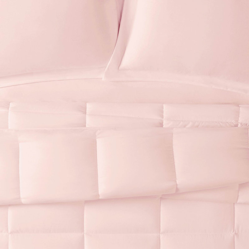 Truly Calm Antimicrobial Box Stitch Comforter, Full / Queen Comforter + 2 Shams, Blush