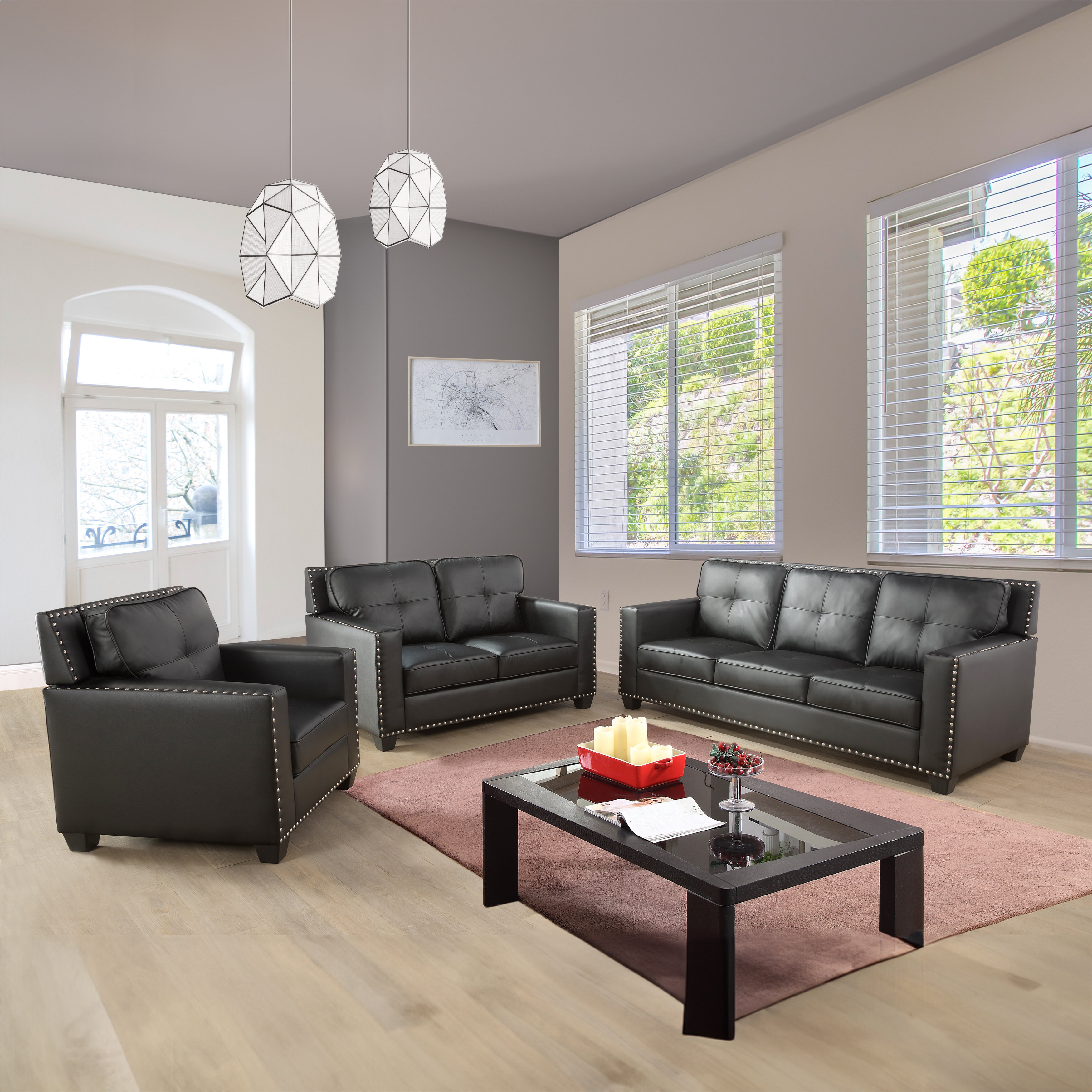 Ebern Designs Akaal 3 Piece Faux Leather Living Room Set | Wayfair
