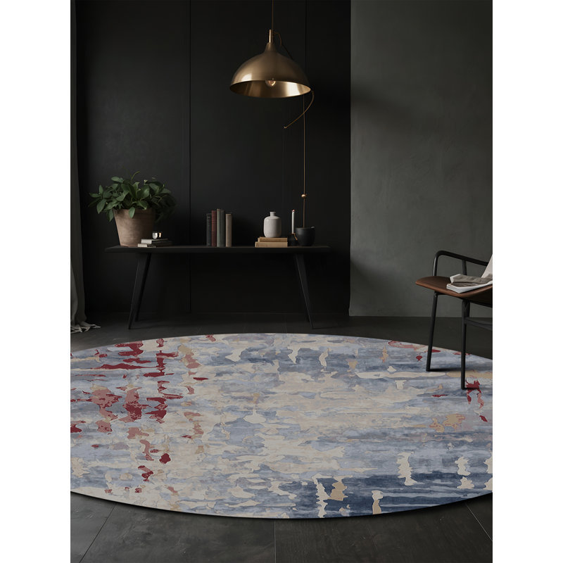 Tapis gris soyeux et moelleux, Rond 6 pi