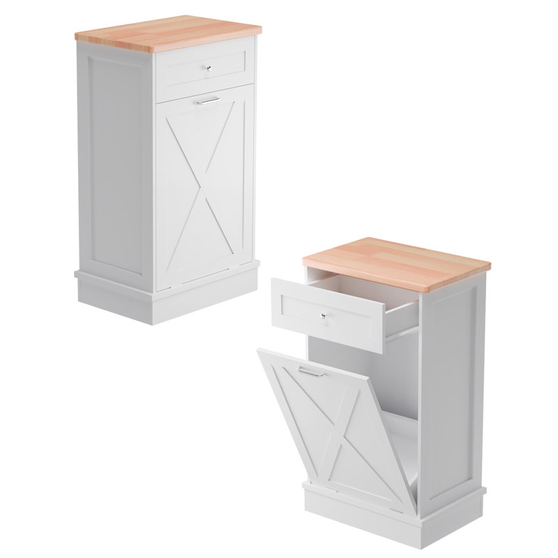 Armoire poubelle inclinable 10 gallons Havant, Blanc/naturel