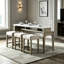 Ensemble de table haute en chêne rustique vieilli, plateau en marbre artificiel avec rangement et 3 tabourets rembourrés à clous décoratifs, bois (pin) et MDF