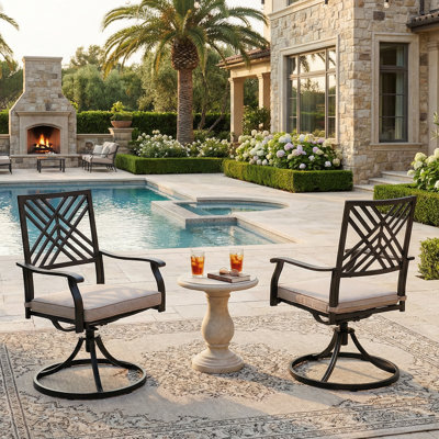  Swivel PVC-coated polyester Fabric Patio Dining Chairs Set Of 2 With Cushions, Black