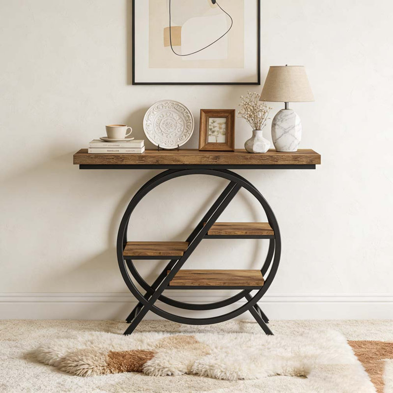 Hall Table,Chic Console Table,Functional Entryway Table, 31.91" H x 39.4" W x 11.82" D, Brown/Black