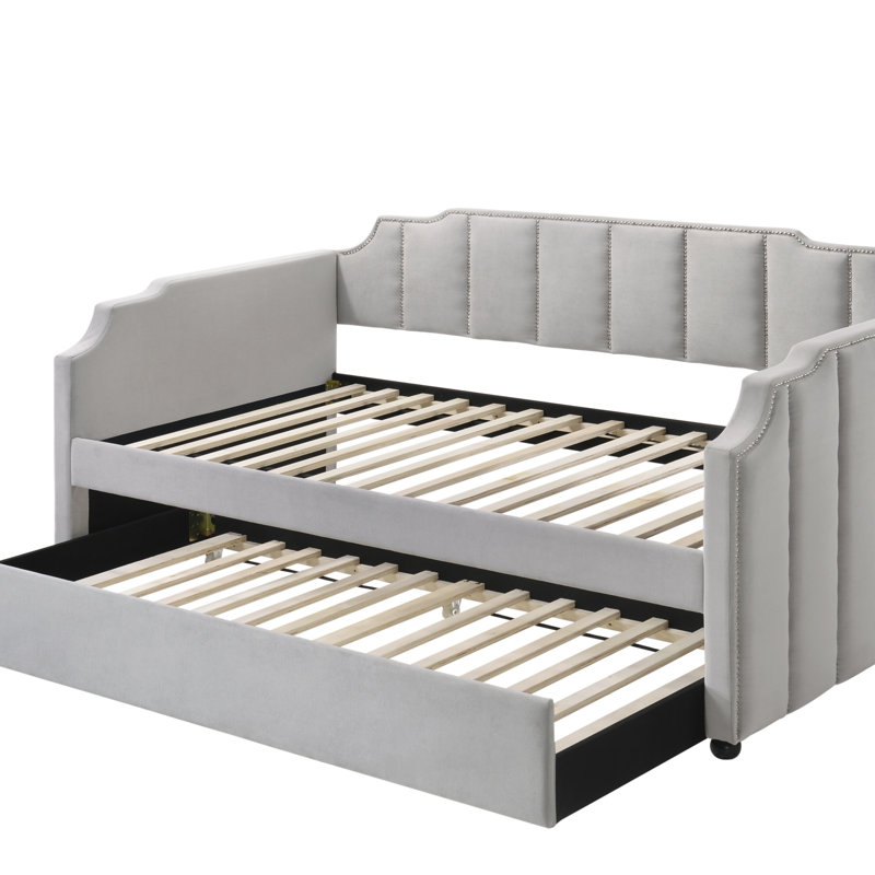 Peridot Dove Gray Velvet Daybed W/Trundle (Twin)