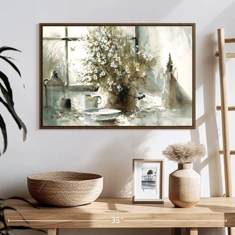 Marguerite, nature morte, 25 po x 17 po, Cadre flottant noyer