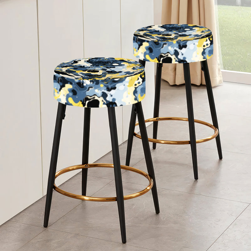 Encre liquide bleue et jaune Serenity - ensemble de 2 tabourets de bar abstraits